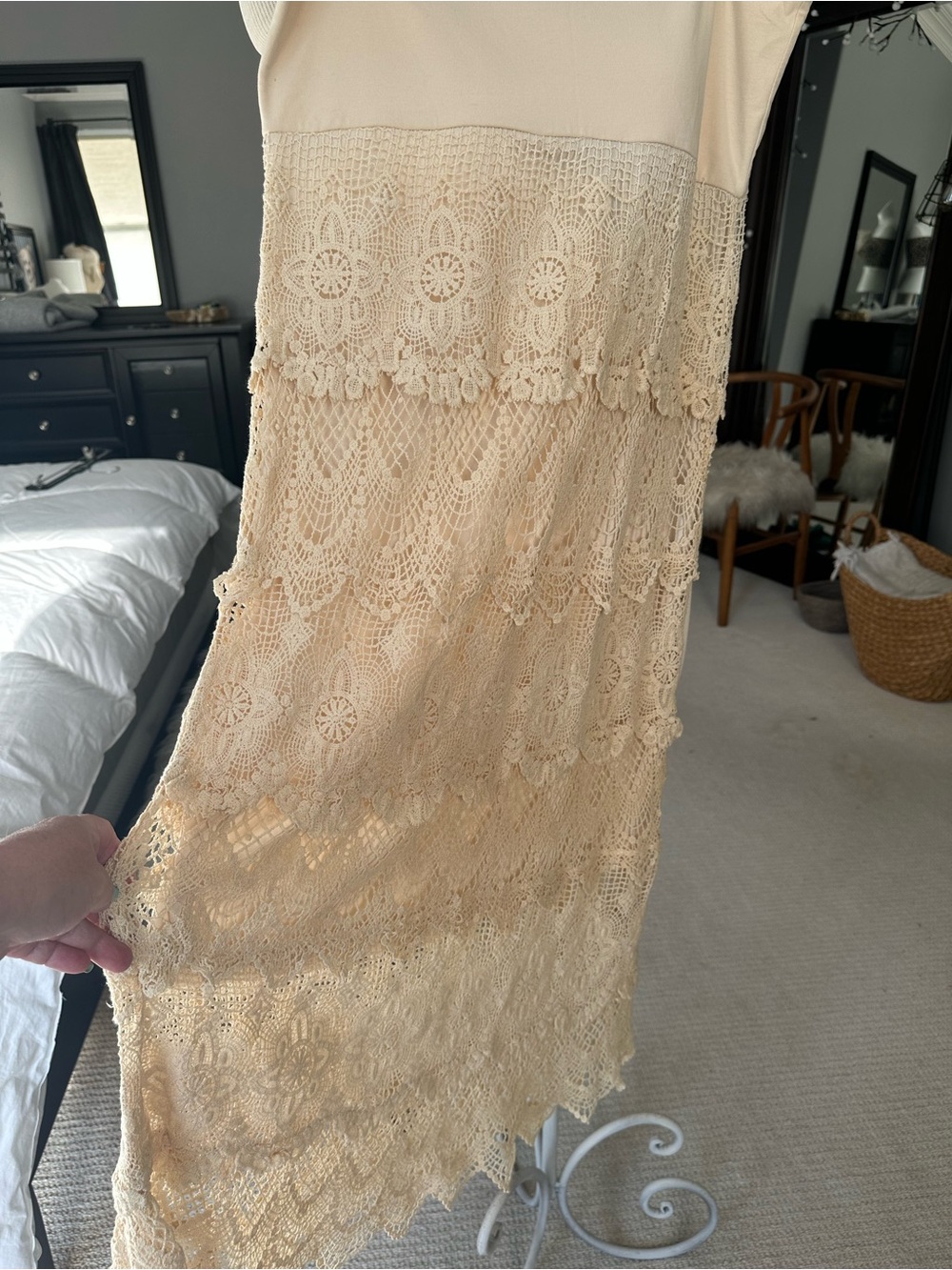 Solitaire NWT Crochet Lace Maxi Skirt Creamy Tan size large - Picture 3 of 12